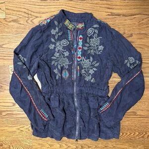 JOHNNY WAS Milton‎ Embroidered Jacket Medium Floral Aztec Tribal Cardigan Boho
